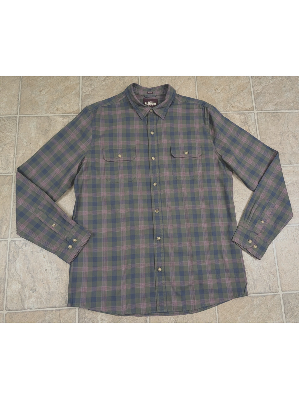 NWOT Alesbury sz L Tall Shirt plaid buttons long sleeve top LT colorful 1115